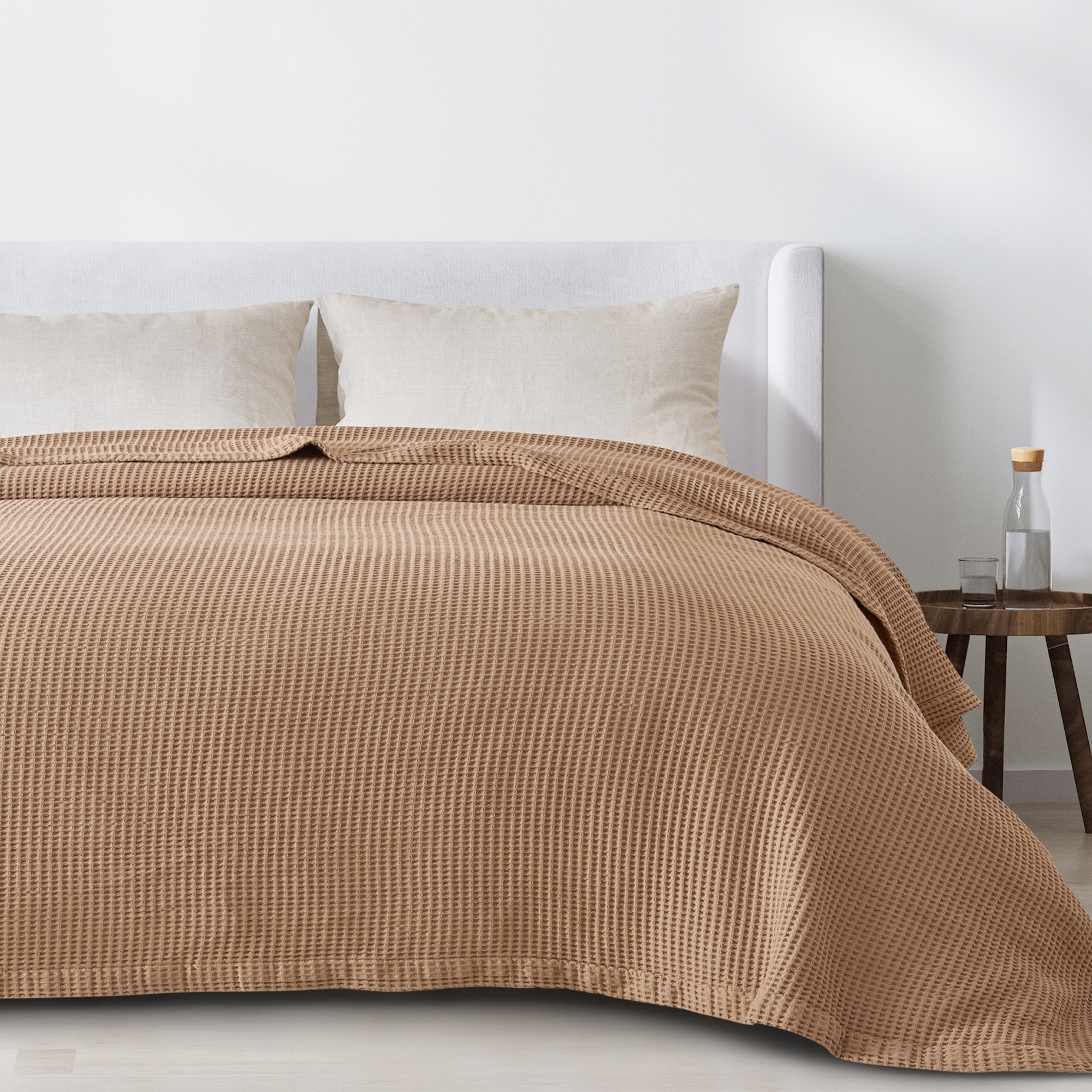 Linery Co. 100 Cotton All Season Lightweight Waffle Weave Knit Throw Blanket Full Queen Blush Pink